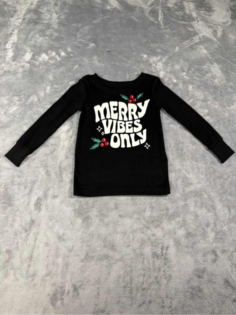 Kids "Merry Vibes Only" Long-Sleeve Tee - Black for girls two shirts